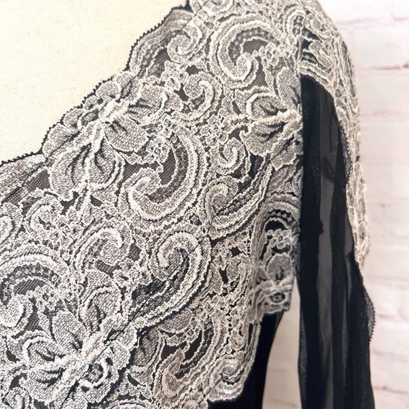 NWT Joseph Ribkoff Sheer Black & Lace Stretch Blouse - Size Medium Large - Picture 3 of 12